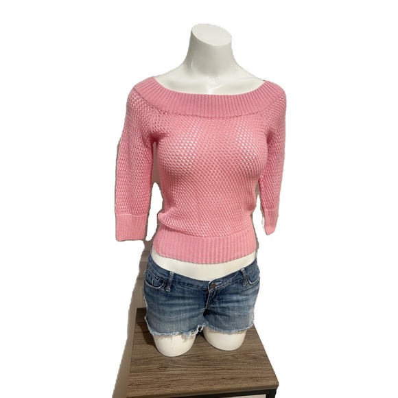 AMERICAN JEANS WOOL BLEND PINK KNITTED SWEATER WIDE NECK THREE QUARTERS SLEEVE S - Picture 2 of 4